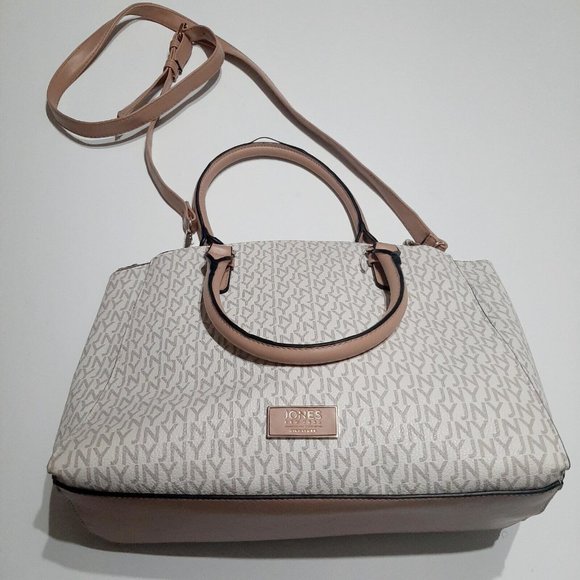 Jones New York Signature Greta White & Tan Double Handle Crossbody Handbag - Picture 2 of 9
